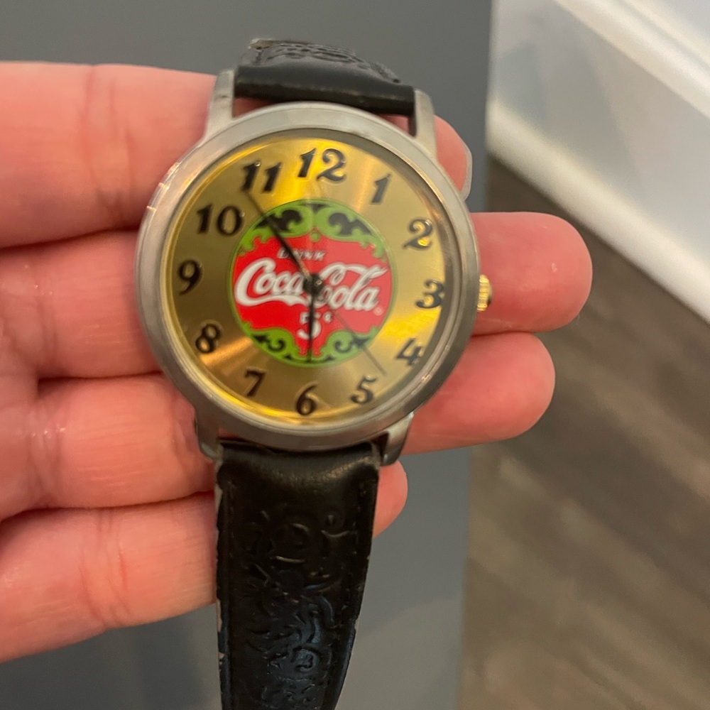 Coca-Cola Gold Dial Watch with Black Strap